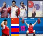 Podyum Halter 75 kg üzerinde Bayanlar, Zhou Lulu (Çin), Tatiana Kashirina (Rusya) ve Hripsime Jurshudian (Armenia), Londra 2012
